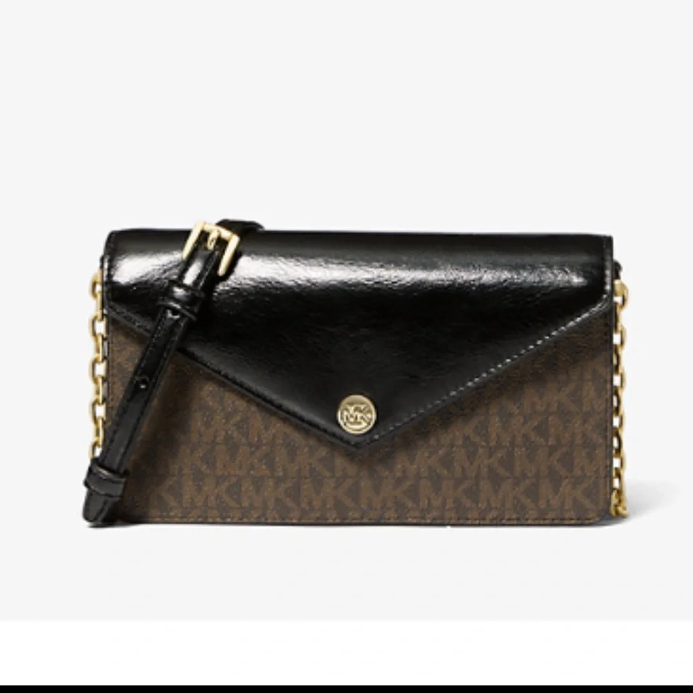 NWT Michael Kors Black Envelope Signature Logo Crossbody Bag